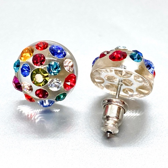 Multi Coloured Stud Earrings Embellished With Genuine “Crystal Stone Elements” - Picture 10 of 10
